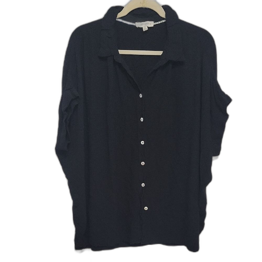 Umgee Plus Button Down Shirt Black Size 1XL